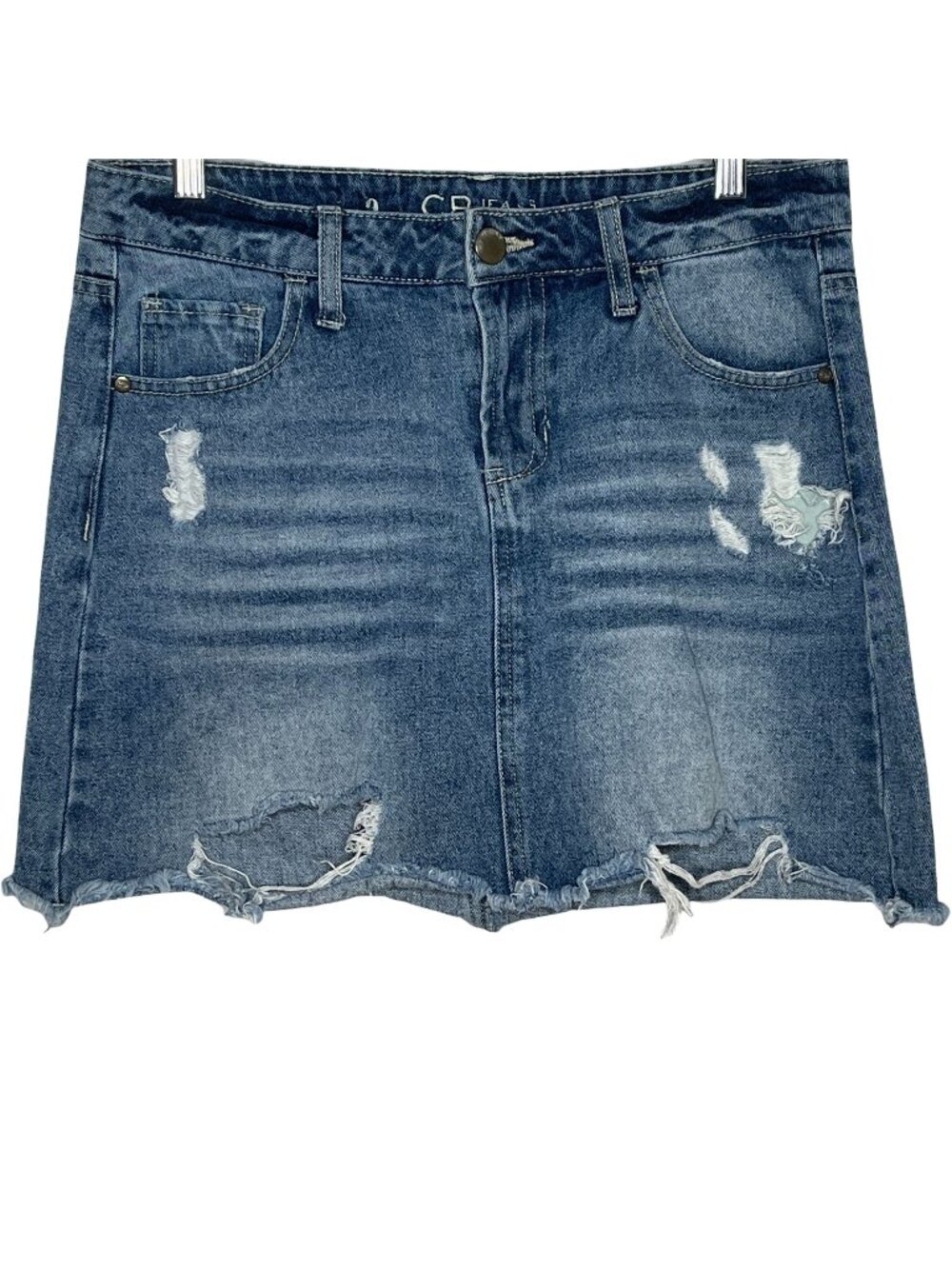 CP Jeans Denim Mini Skirt Women's Size 9 Blue Distressed Frayed Hem